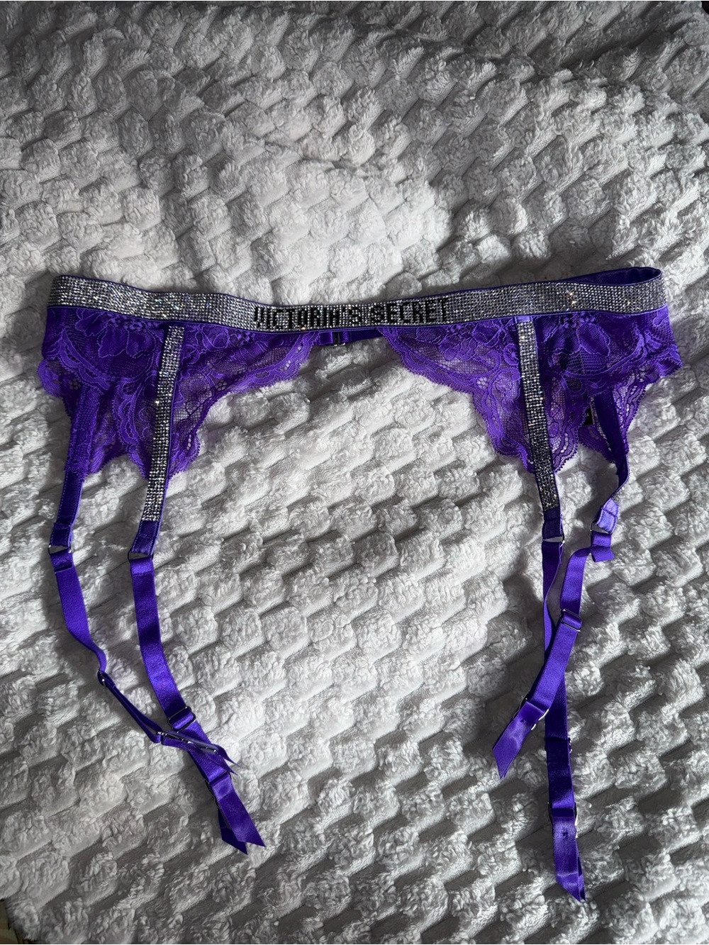 Victoria's Secret Purple Lace Garter Belt with Rhinestone Band